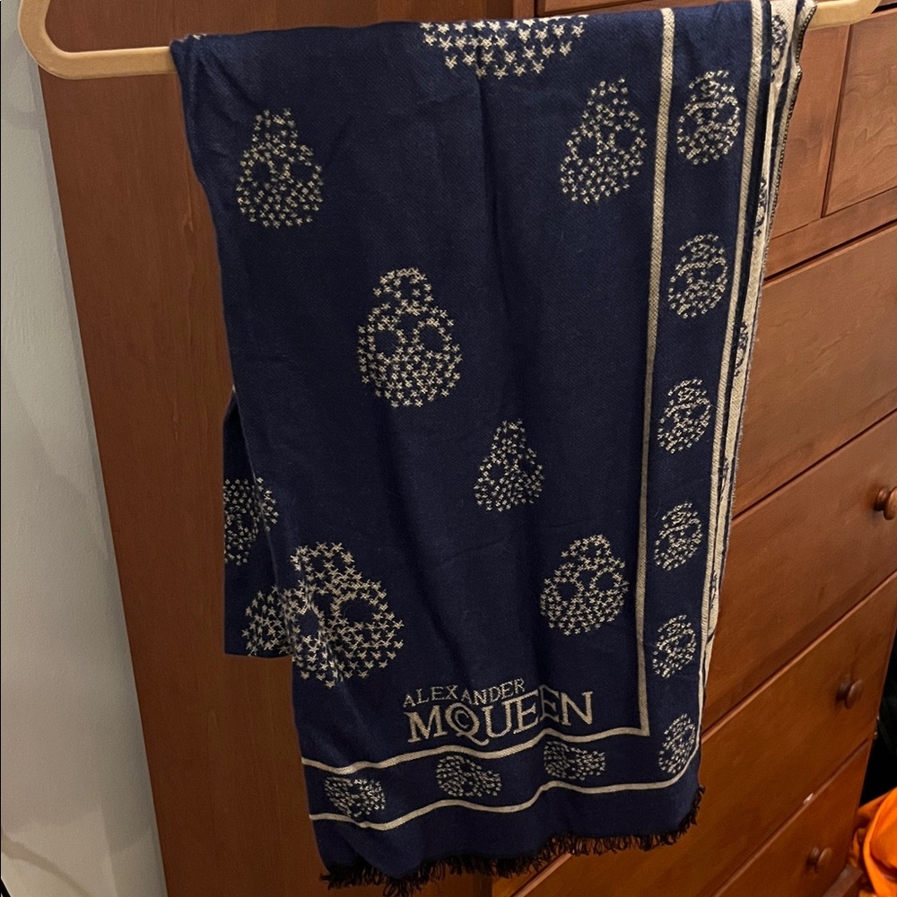 Alexander McQueen Dark Blue Skull Pattern Scarf
